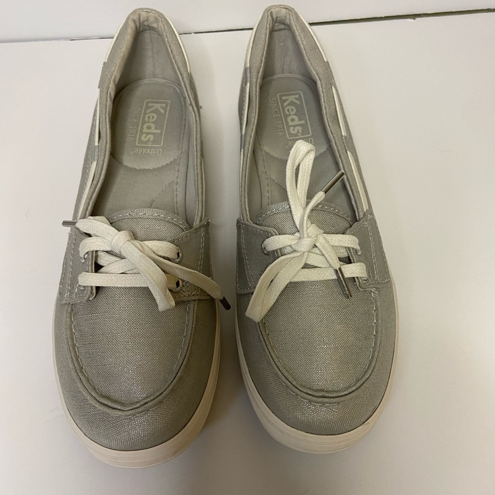 Keds Metallic Silver Shimmer Ortholite Boat Shoes Size 7